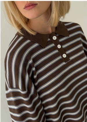 Adanne stripe polo bluse Brown/Blue Boii Studios